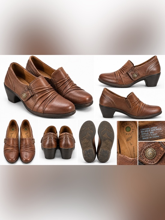 Earth Origins Shoes - Earth Origins Brown Leather Comfort Heeled Loafers Shoes Women’s 9M